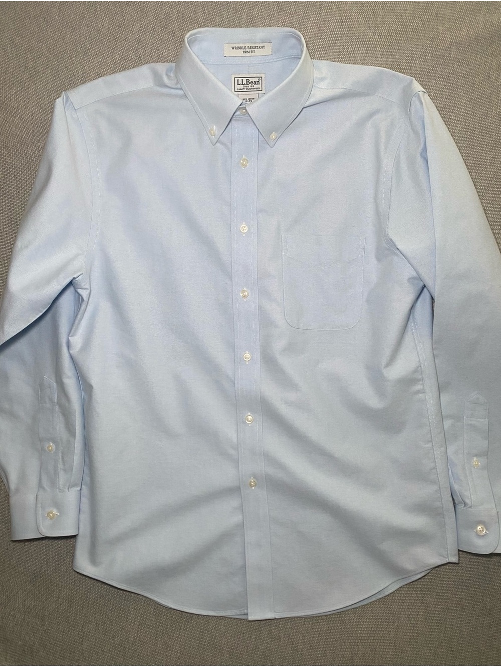 LL Bean Shirt Mens 15-33 Blue Wrinkle Resistant Trim Fit Button Down